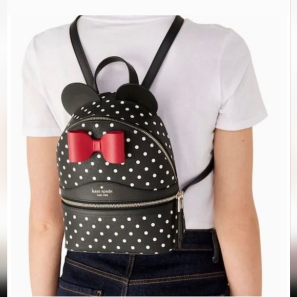 ♠️Kate Spade X Disney Minnie Mouse Polka Dots Dot Dome Backpack Black NWT - Picture 2 of 7